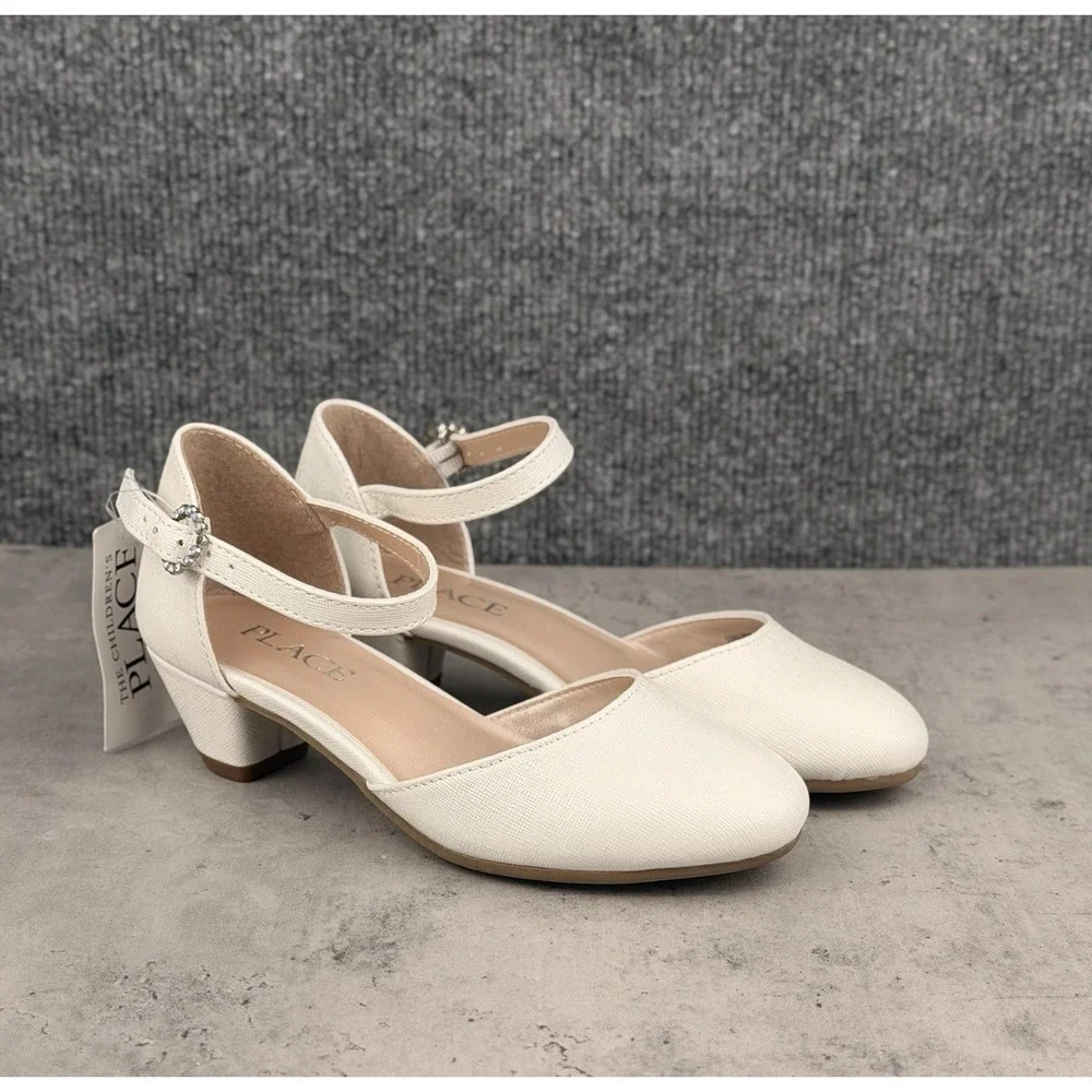 The Children's Place Girls Shimmer Low Heel Shoes White Youth Size 12 NWT